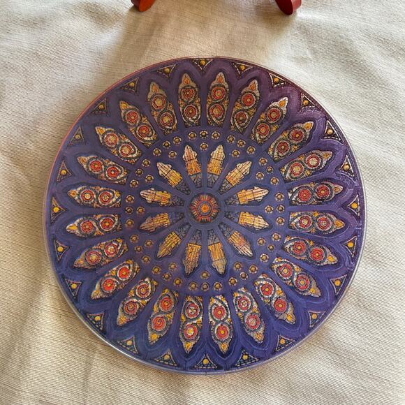 Vintage 8” Pilgrim Glass Silhouette Stained Glass Window Plate Purple ~ set of 5 - Picture 13 of 16